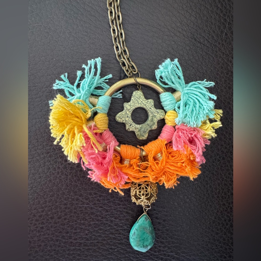 Bali Artesanal Tassel & Turquoise Stone Necklace